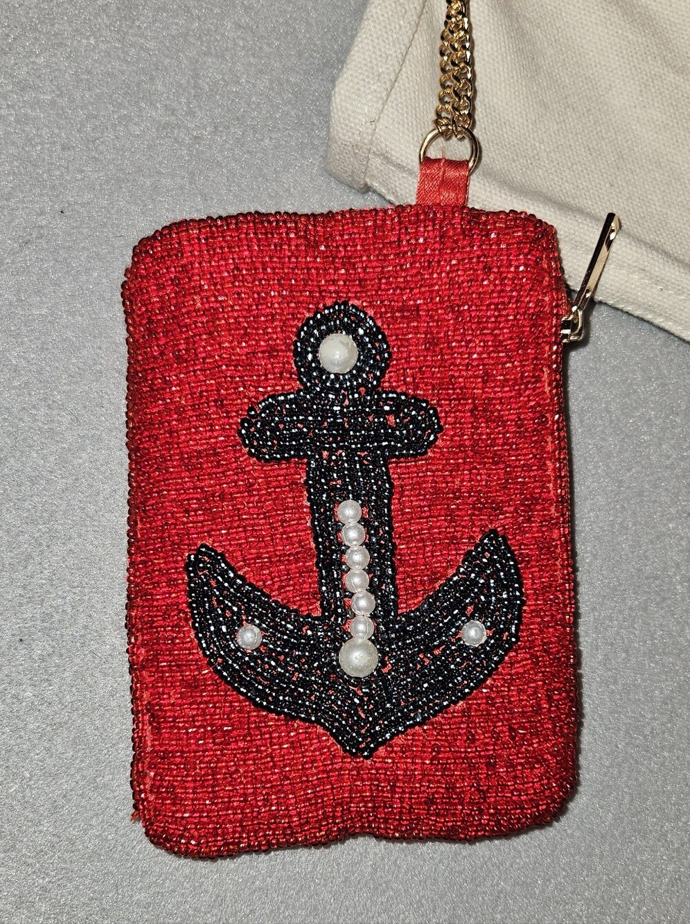 Handcrafted in India Viral NWT Beaded Canvas Mini Tote & Anchor Coin Purse Red - Picture 11 of 15